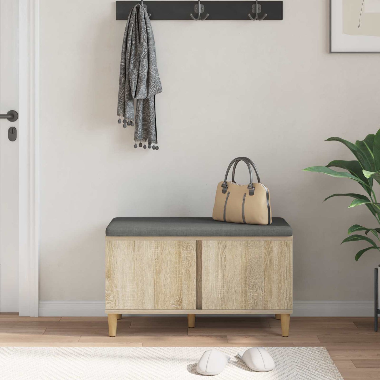 Hall Bench with Cushion with Storage Sonoma Oak 80 x 38 x 46 cm