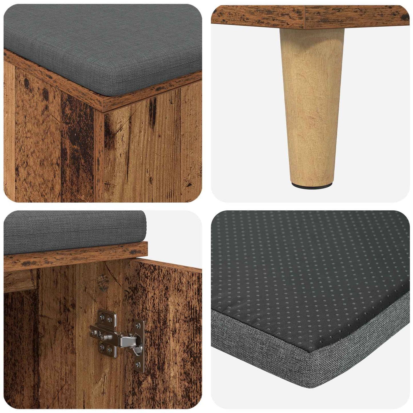Hall Bench Old Wood 80 x 38 x 46 cm Engineered Wood and Fabric