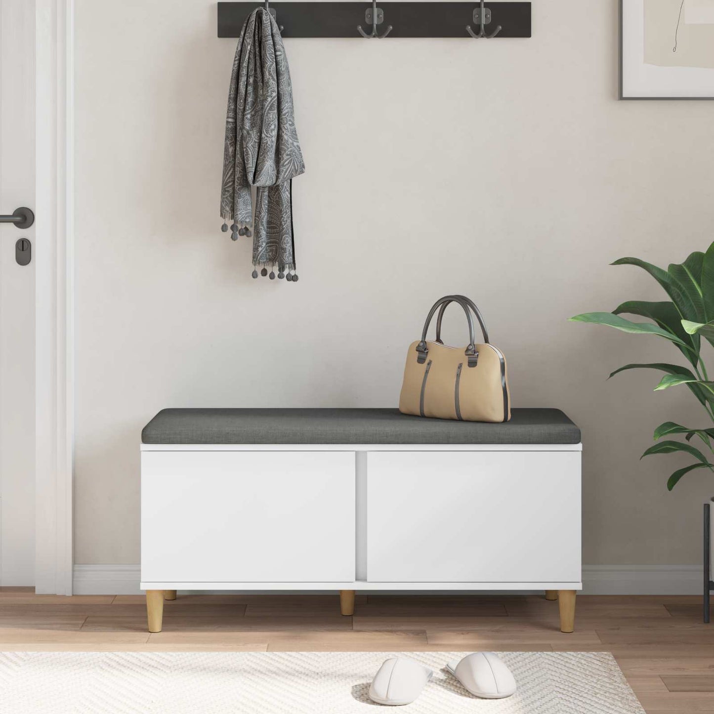 Hall Bench White 100 x 38 x 46 cm Engineered Wood and Fabric