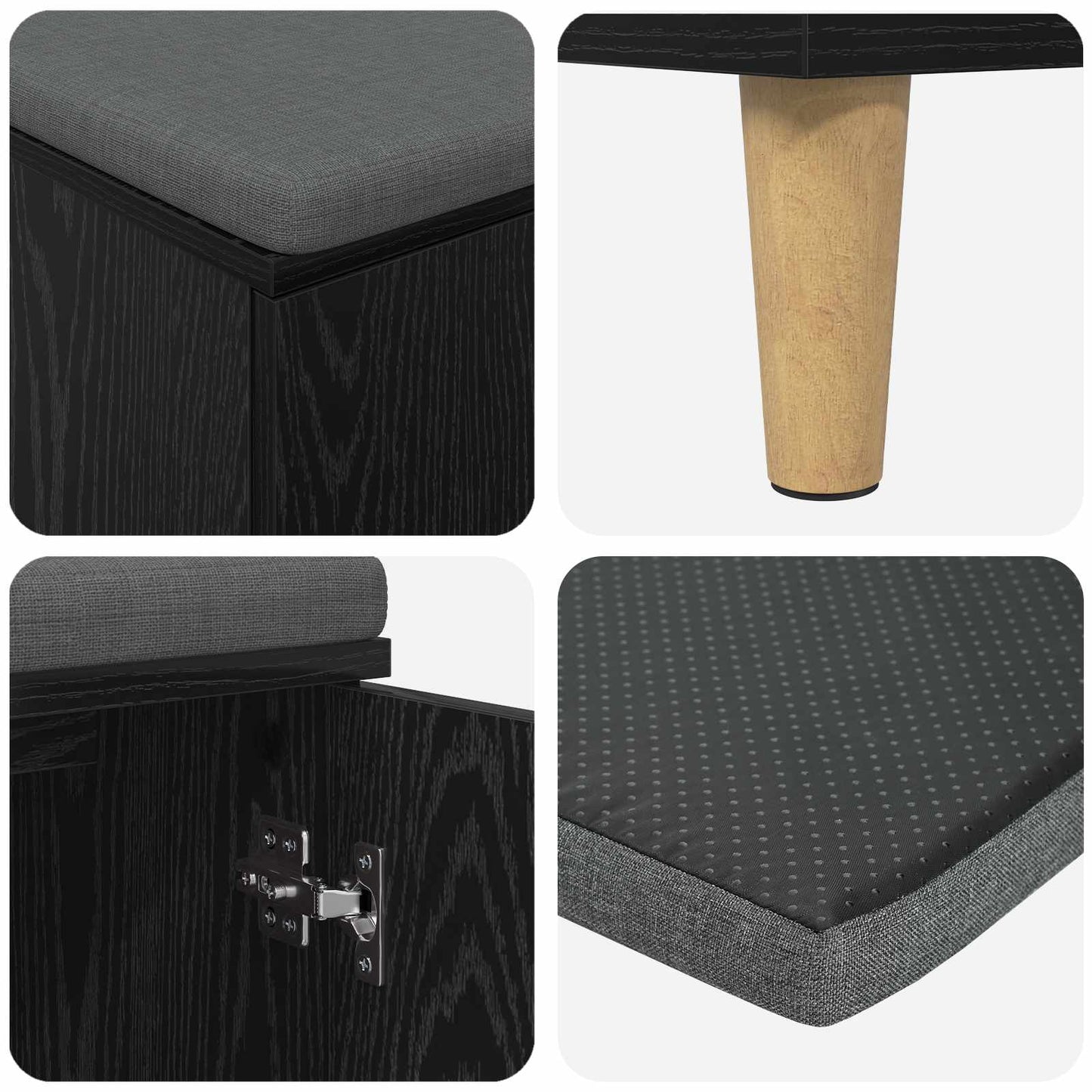 Hall Bench with Cushion with Storage Black Oak 100 x 38 x 46 cm