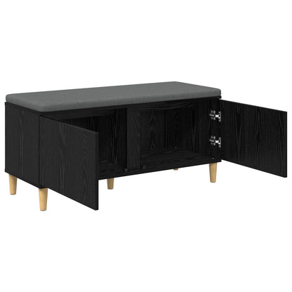Hall Bench with Cushion with Storage Black Oak 100 x 38 x 46 cm