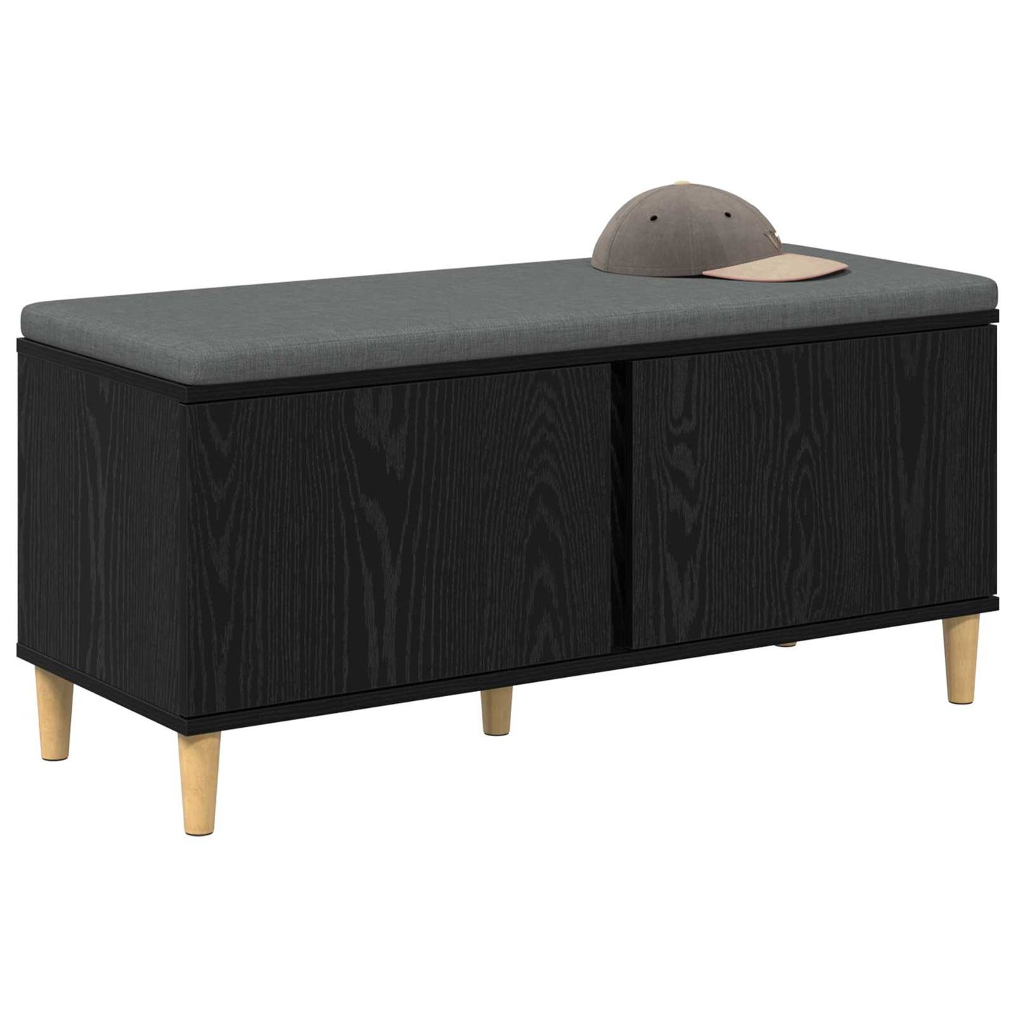 Hall Bench with Cushion with Storage Black Oak 100 x 38 x 46 cm