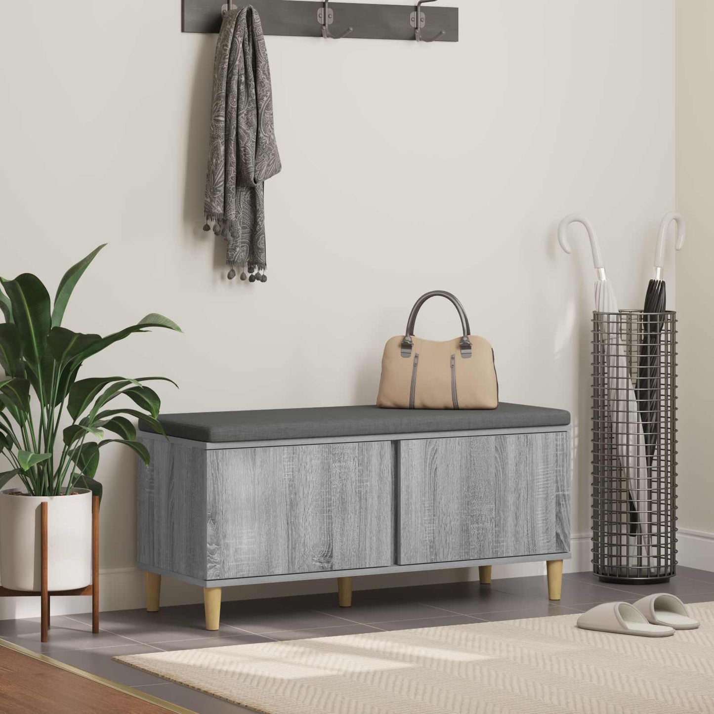 Hall Bench with Cushion with Door Grey Sonoma 100 x 38 x 46 cm