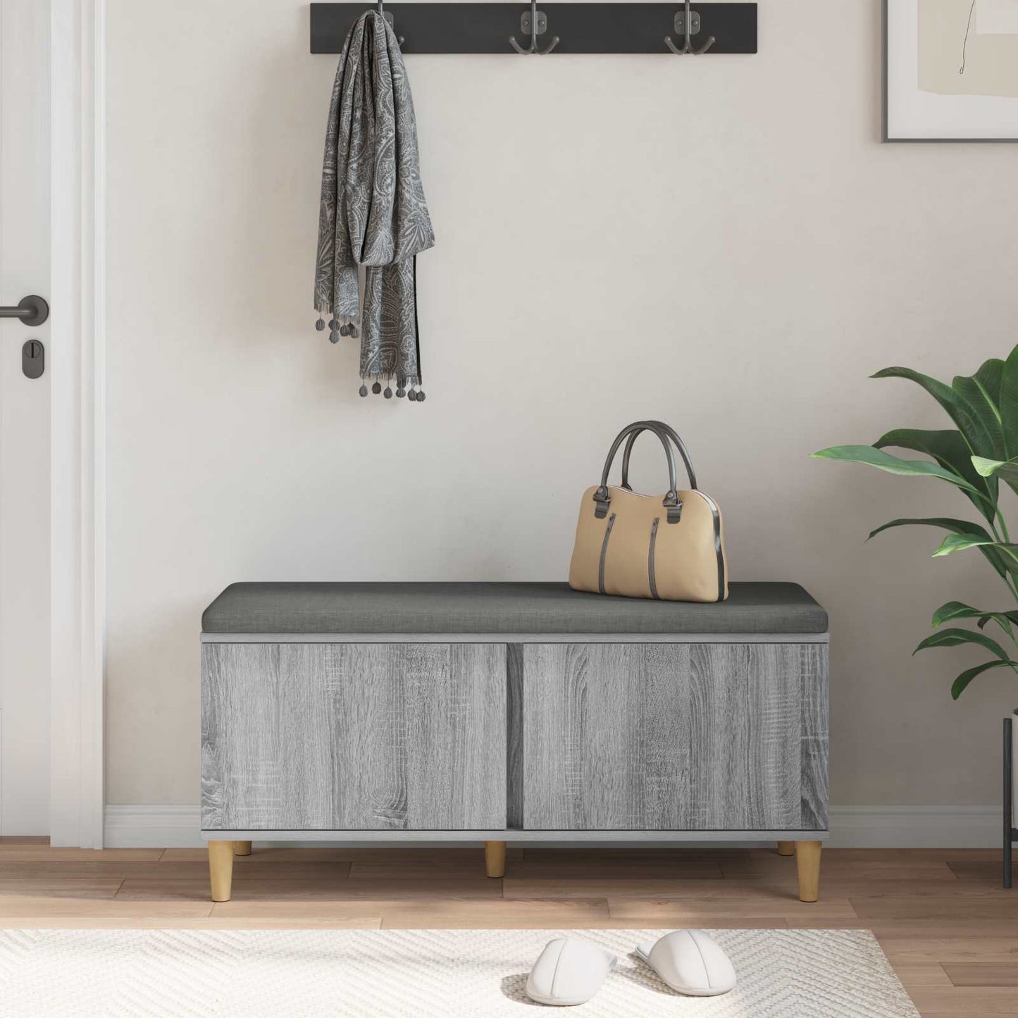 Hall Bench with Cushion with Door Grey Sonoma 100 x 38 x 46 cm