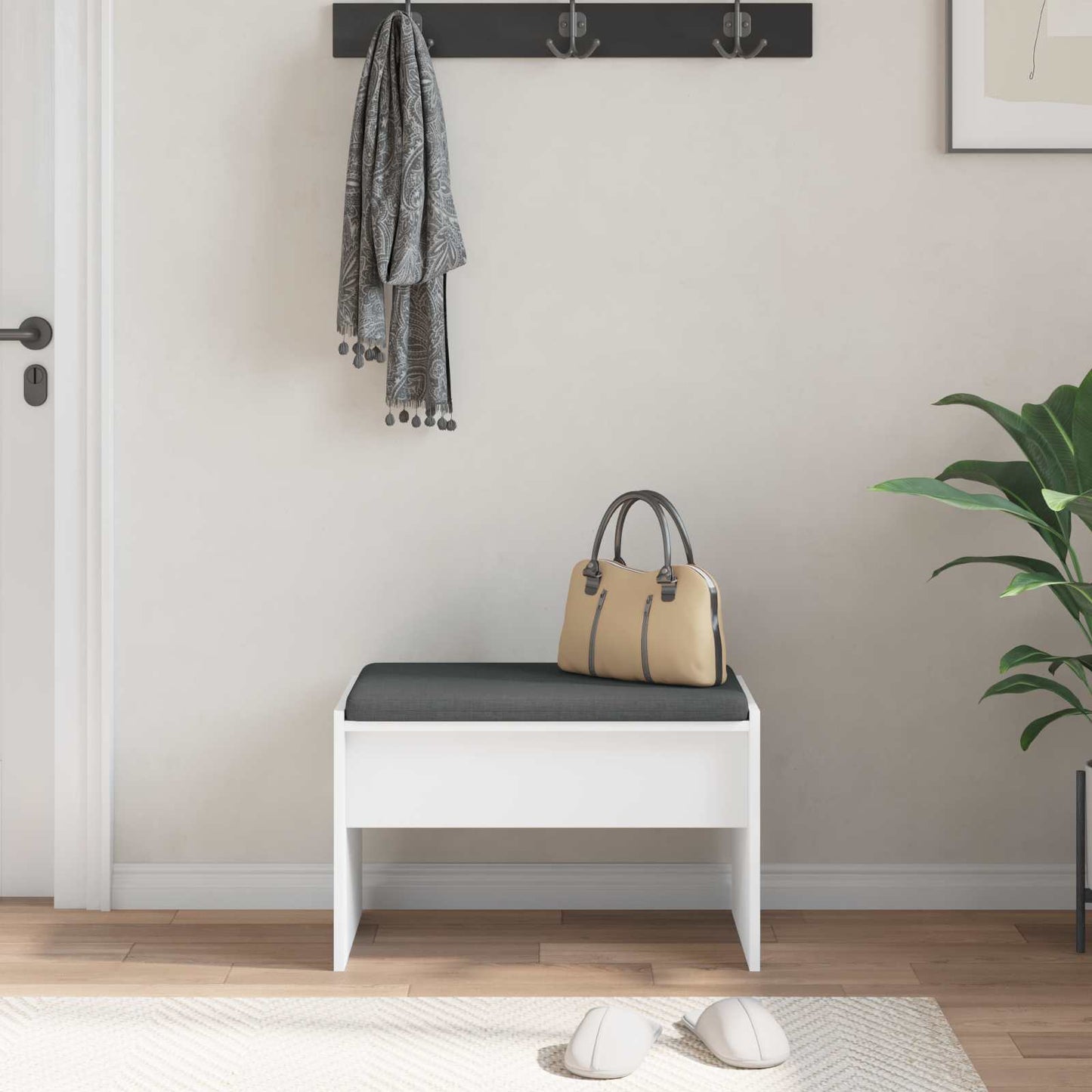 Hall Bench with Cushion White 63 x 38 x 40 cm