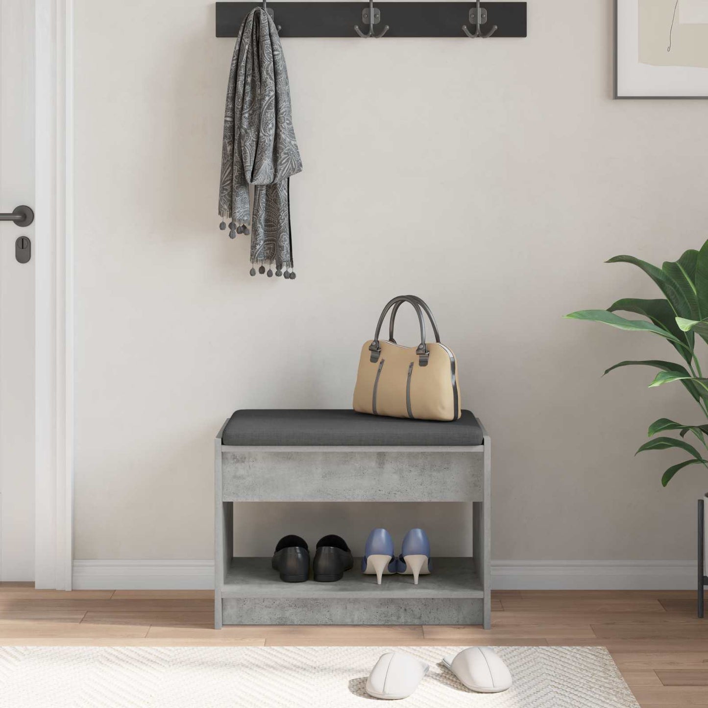 Hall Bench with Cushion Concrete Grey 63 x 38 x 45 cm