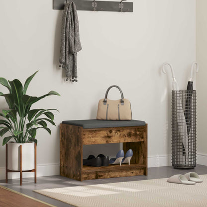 Hall Bench with Cushion with Shelf Smoked Oak 63 x 38 x 45 cm