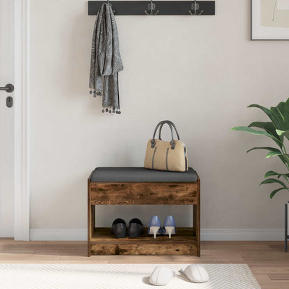 Hall Bench with Cushion with Shelf Smoked Oak 63 x 38 x 45 cm