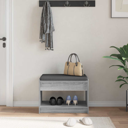 Hall Bench with Cushion with Shelf Grey Sonoma 63 x 38 x 45 cm