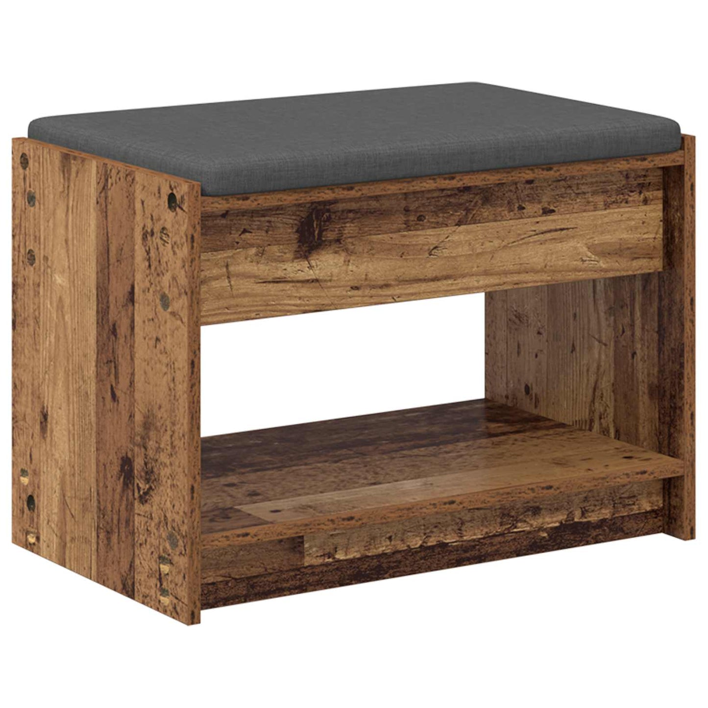 Hall Bench Old Wood 63 x 38 x 45 cm Engineered Wood and Fabric