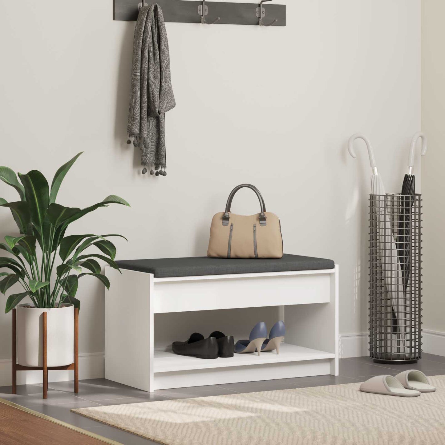 Hall Bench White 83 x 38 x 45 cm Engineered Wood and Fabric
