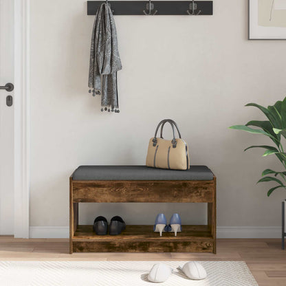 Hall Bench with Cushion with Shelf Smoked Oak 83 x 38 x 45 cm