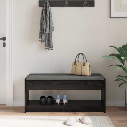 Hall Bench with Cushion with Shelf Black Oak 103 x 38 x 45 cm