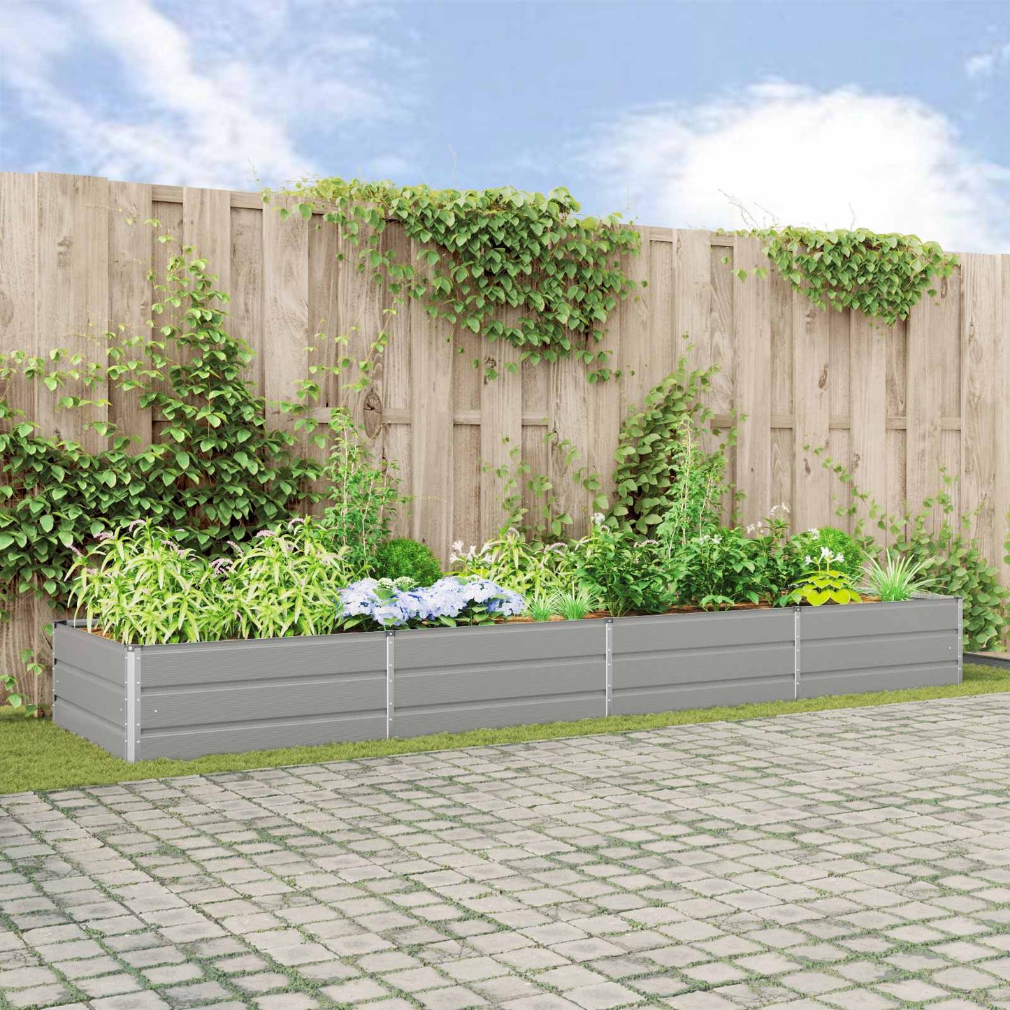 Planter Light Grey 385 x 100 x 45 cm Galvanised Steel