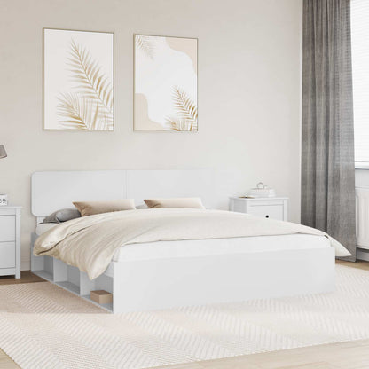 Bed Frame with Headboard White 200 x 200 cm Solid Pine Wood