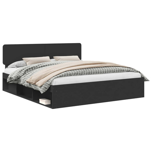 Bed Frame with Headboard Black 200 x 200 cm Solid Pine Wood