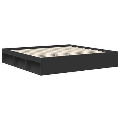 Bed Frame with Headboard Black 200 x 200 cm Solid Pine Wood