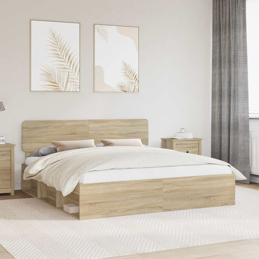 Bed Frame with Headboard Sonoma 200 x 200 cm Solid Pine Wood