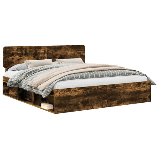 Bed Frame Smoked Oak 200 x 200 cm Solid Pine Wood