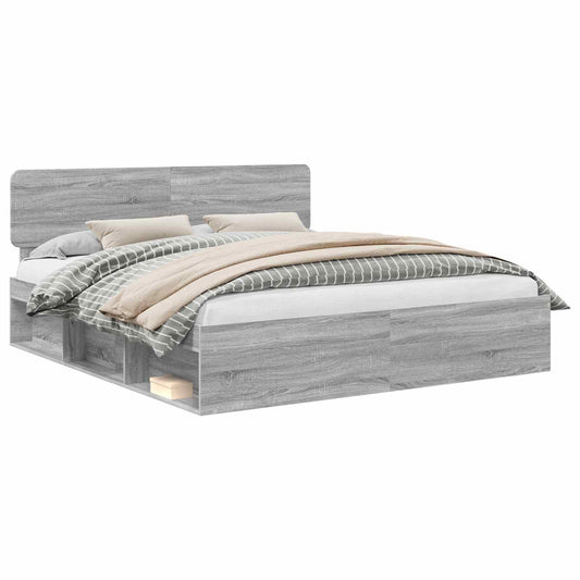 Bed Frame Grey Sonoma 180 x 200 cm Solid Pine Wood