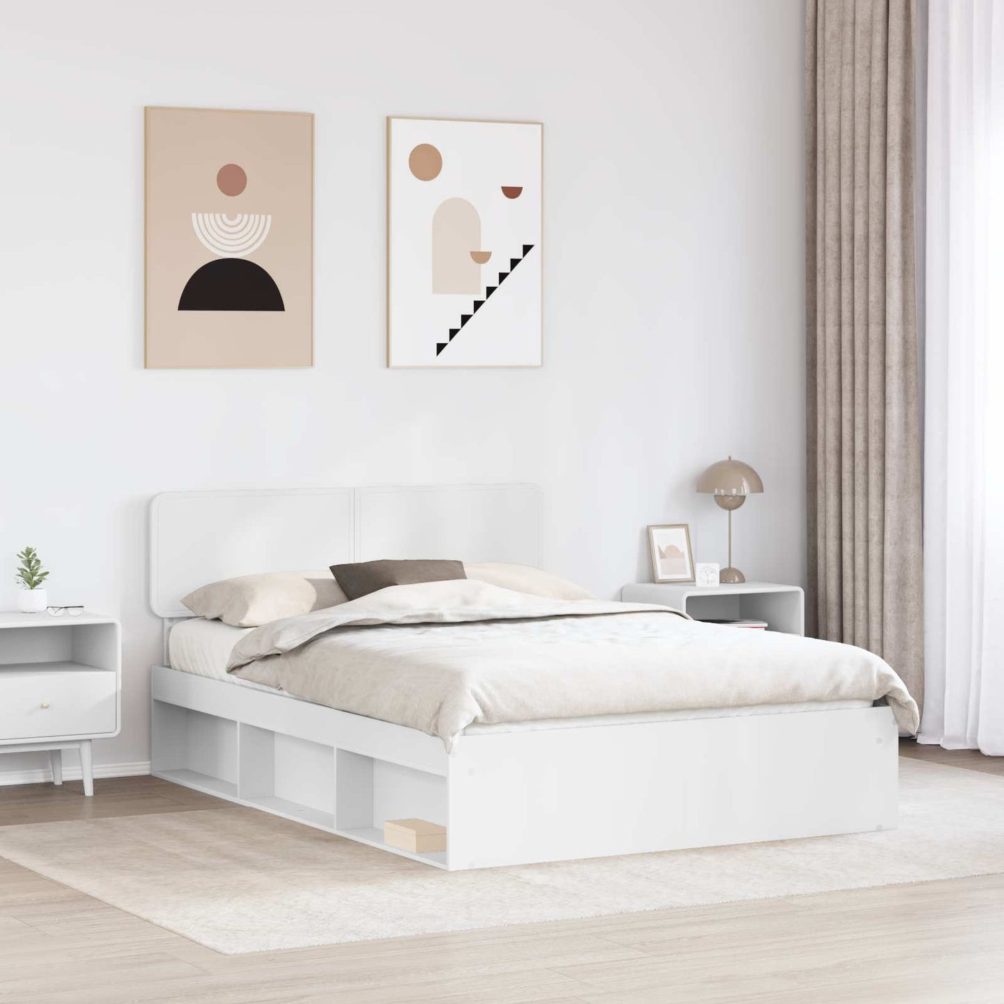 Bed Frame with Headboard White 150 x 200 cm Solid Pine Wood