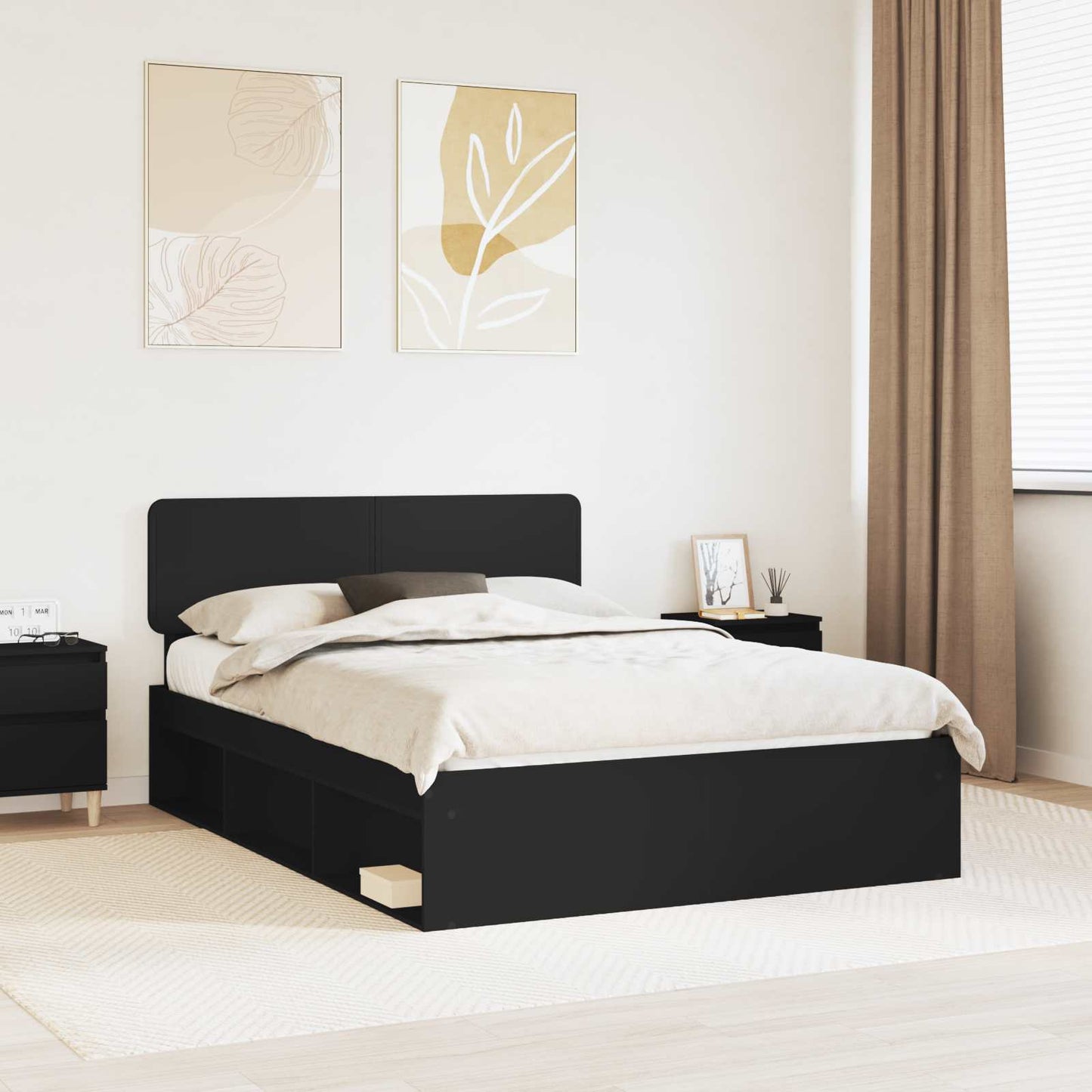 Bed Frame with Headboard Black 150 x 200 cm Solid Pine Wood