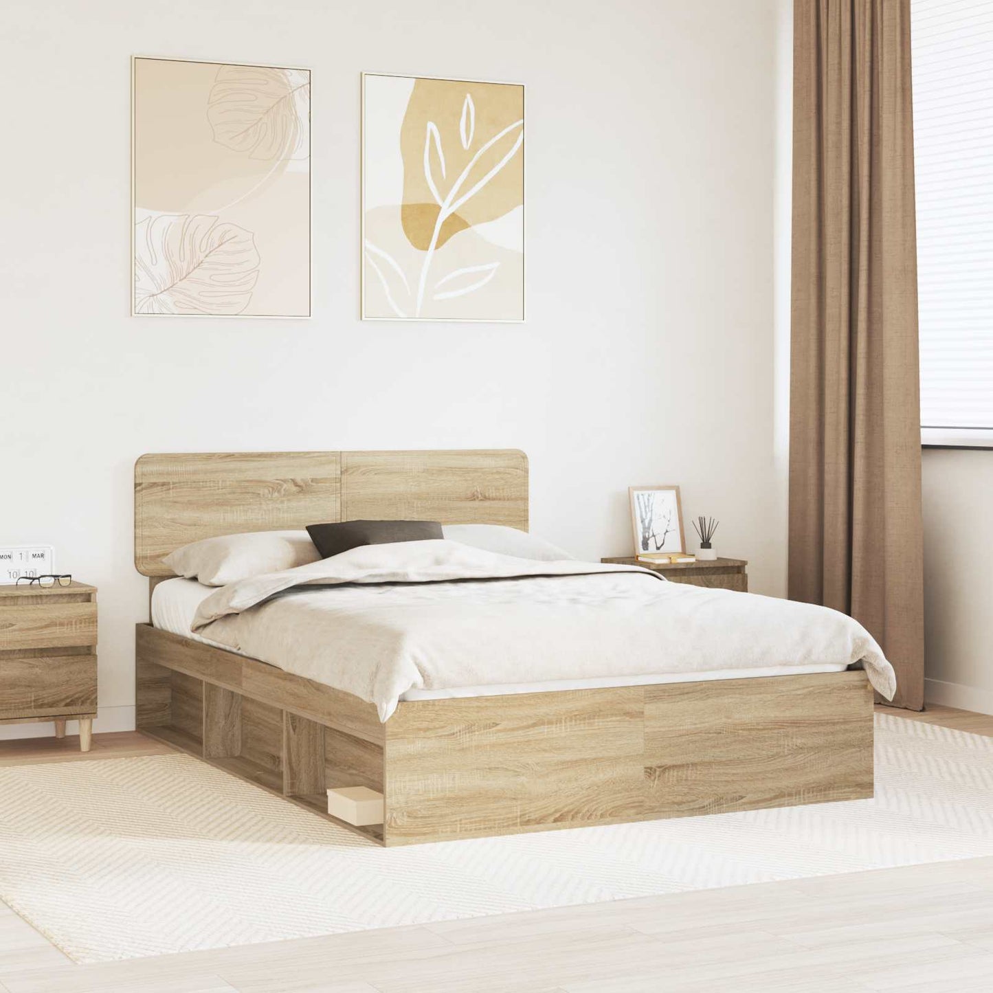 Bed Frame Sonoma Oak 150 x 200 cm Solid Pine Wood
