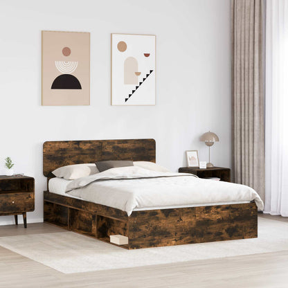 Bed Frame Smoked Oak 150 x 200 cm Solid Pine Wood