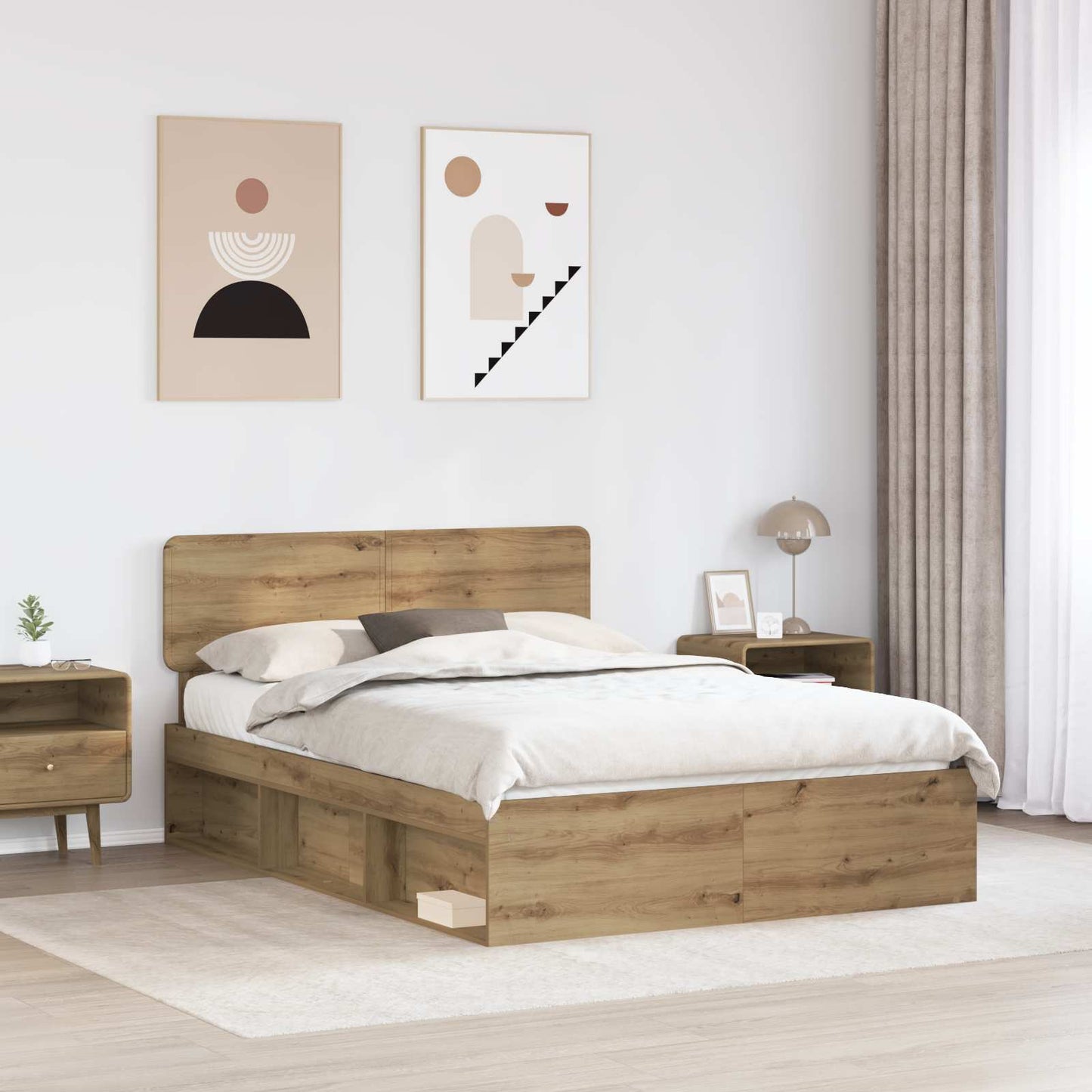 Bed Frame Artisian Oak 150 x 200 cm Solid Pine Wood