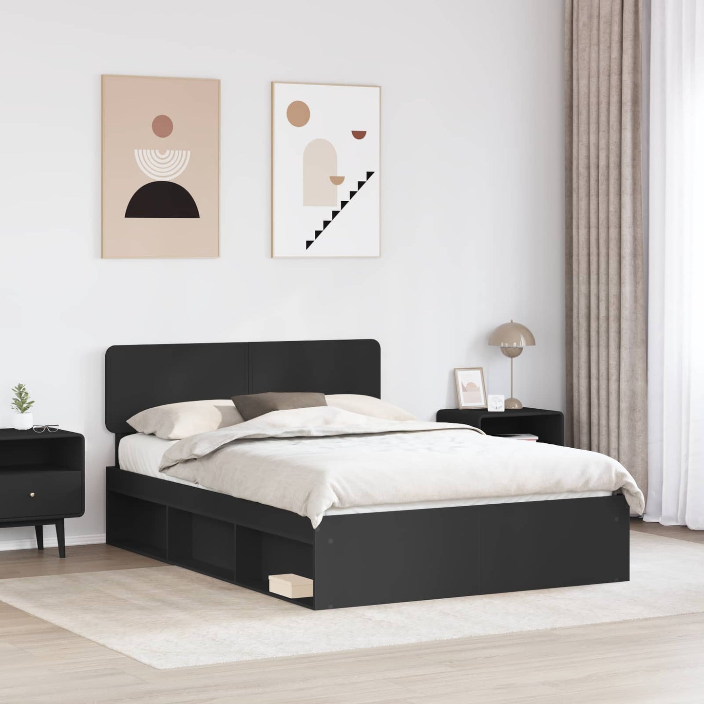 Bed Frame with Headboard Black 140 x 200 cm Solid Pine Wood