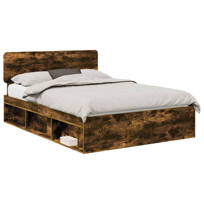 Bed Frame Smoked Oak 140 x 200 cm Solid Pine Wood