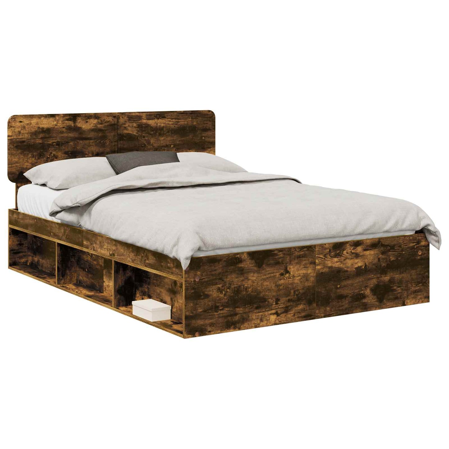 Bed Frame Smoked Oak 140 x 190 cm Solid Pine Wood