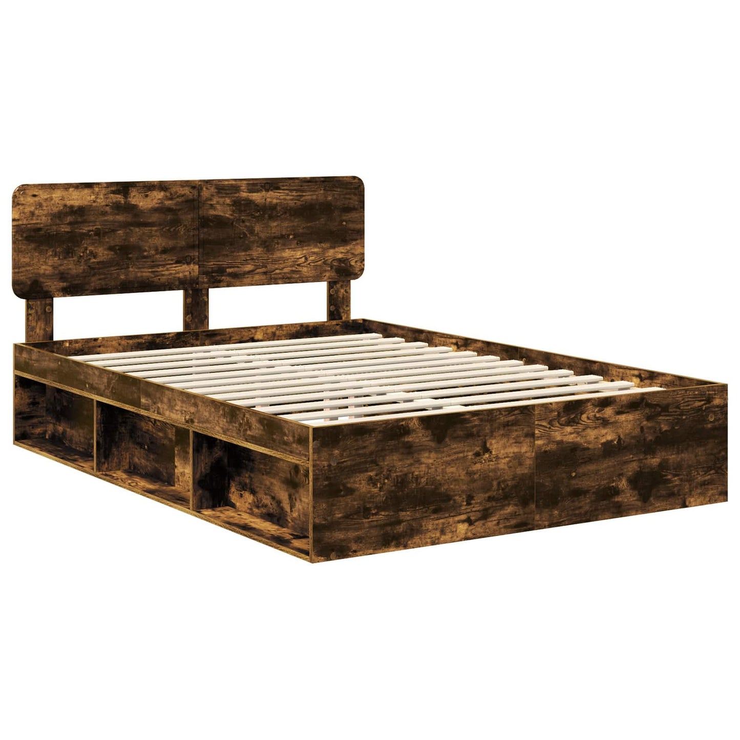 Bed Frame Smoked Oak 140 x 190 cm Solid Pine Wood