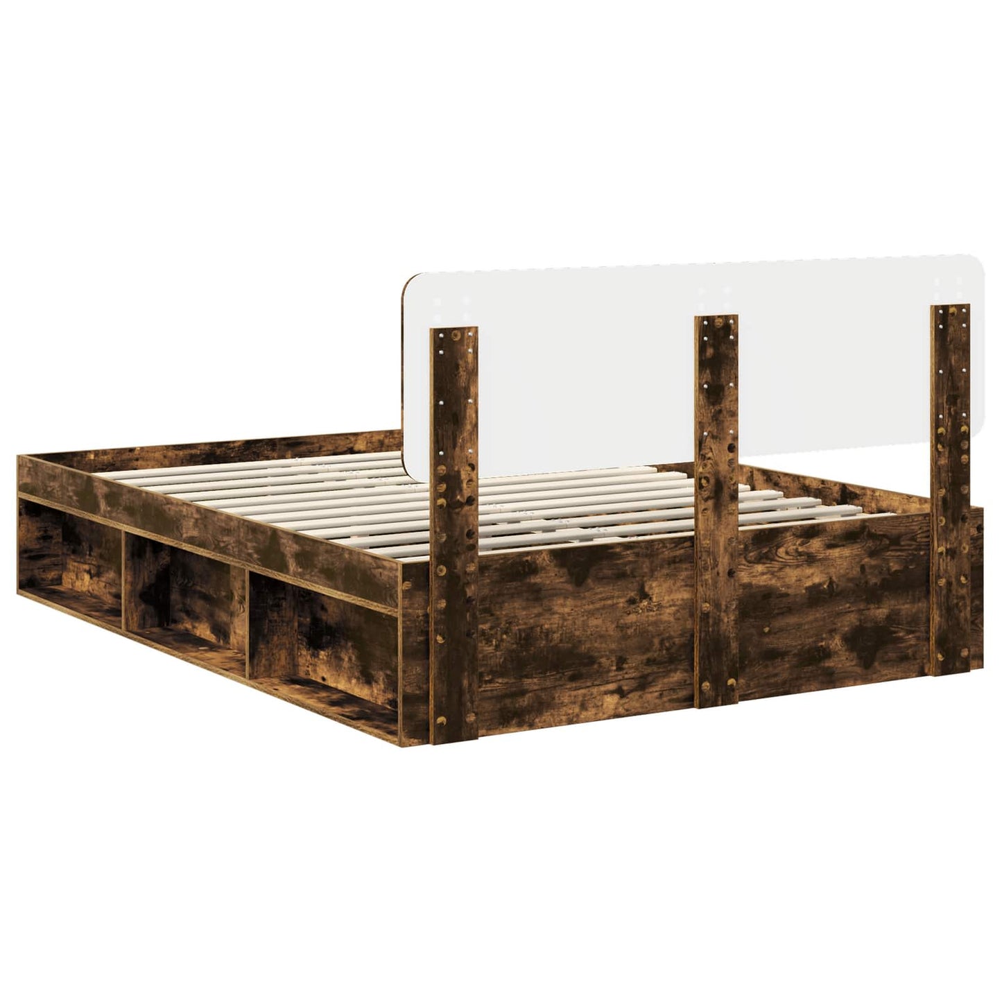 Bed Frame Smoked Oak 140 x 190 cm Solid Pine Wood