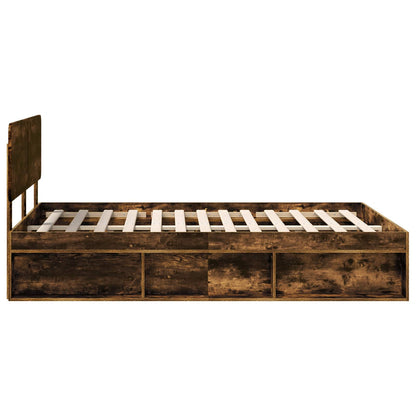 Bed Frame Smoked Oak 140 x 190 cm Solid Pine Wood