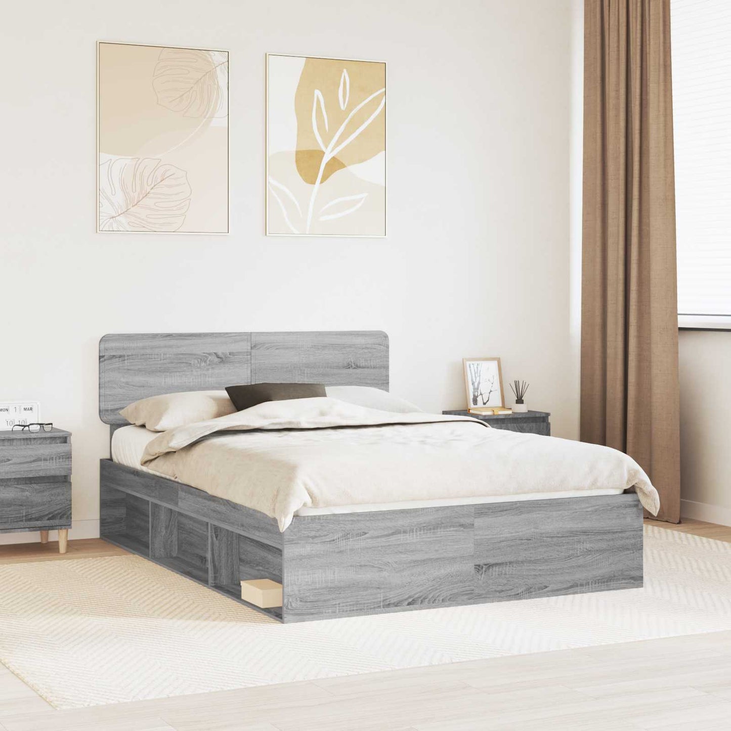 Bed Frame Grey Sonoma 140 x 190 cm Solid Pine Wood