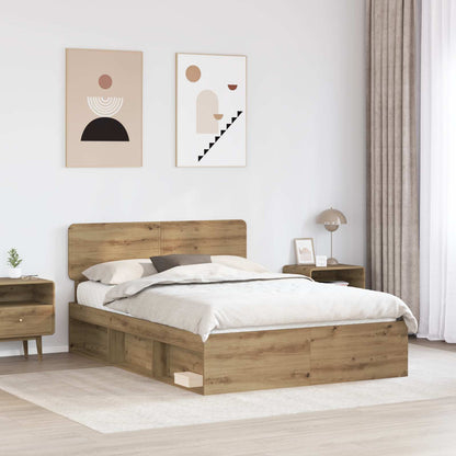 Bed Frame Artisian Oak 140 x 190 cm Solid Pine Wood