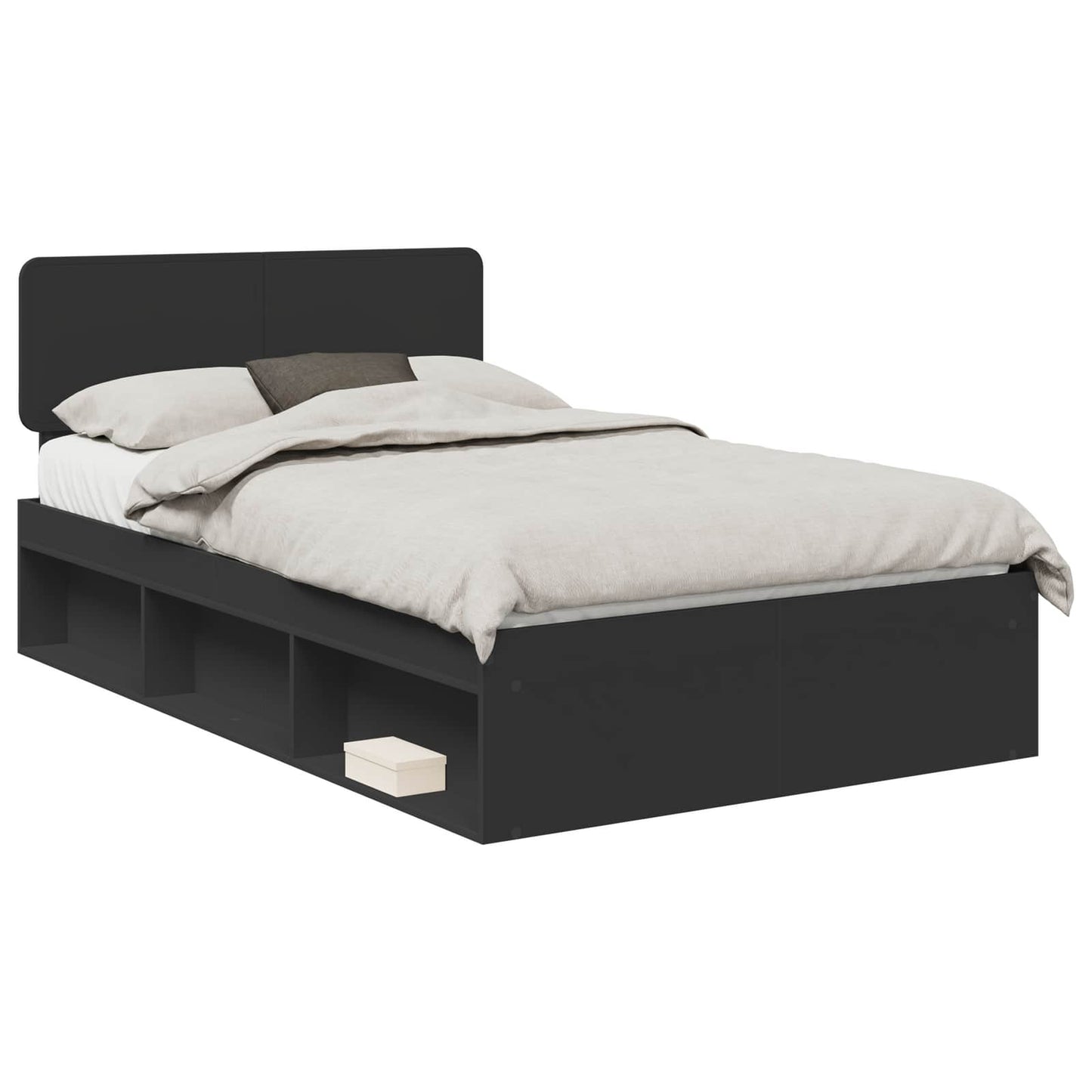 Bed Frame with Headboard Black 135 x 190 cm Solid Pine Wood