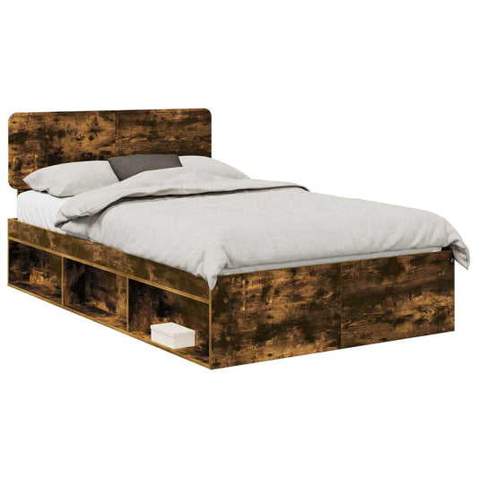 Bed Frame Smoked Oak 135 x 190 cm Solid Pine Wood