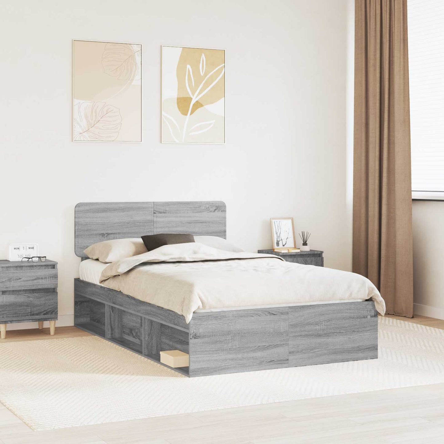 Bed Frame Grey Sonoma 135 x 190 cm Solid Pine Wood