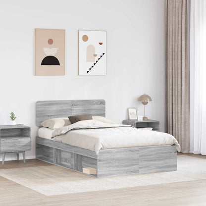 Bed Frame Grey Sonoma 135 x 190 cm Solid Pine Wood