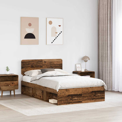 Bed Frame with Headboard Old Wood 135 x 190 cm Solid Pine Wood