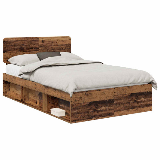 Bed Frame with Headboard Old Wood 135 x 190 cm Solid Pine Wood
