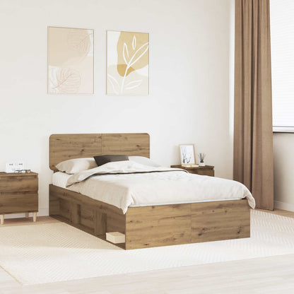 Bed Frame Artisian Oak 135 x 190 cm Solid Pine Wood