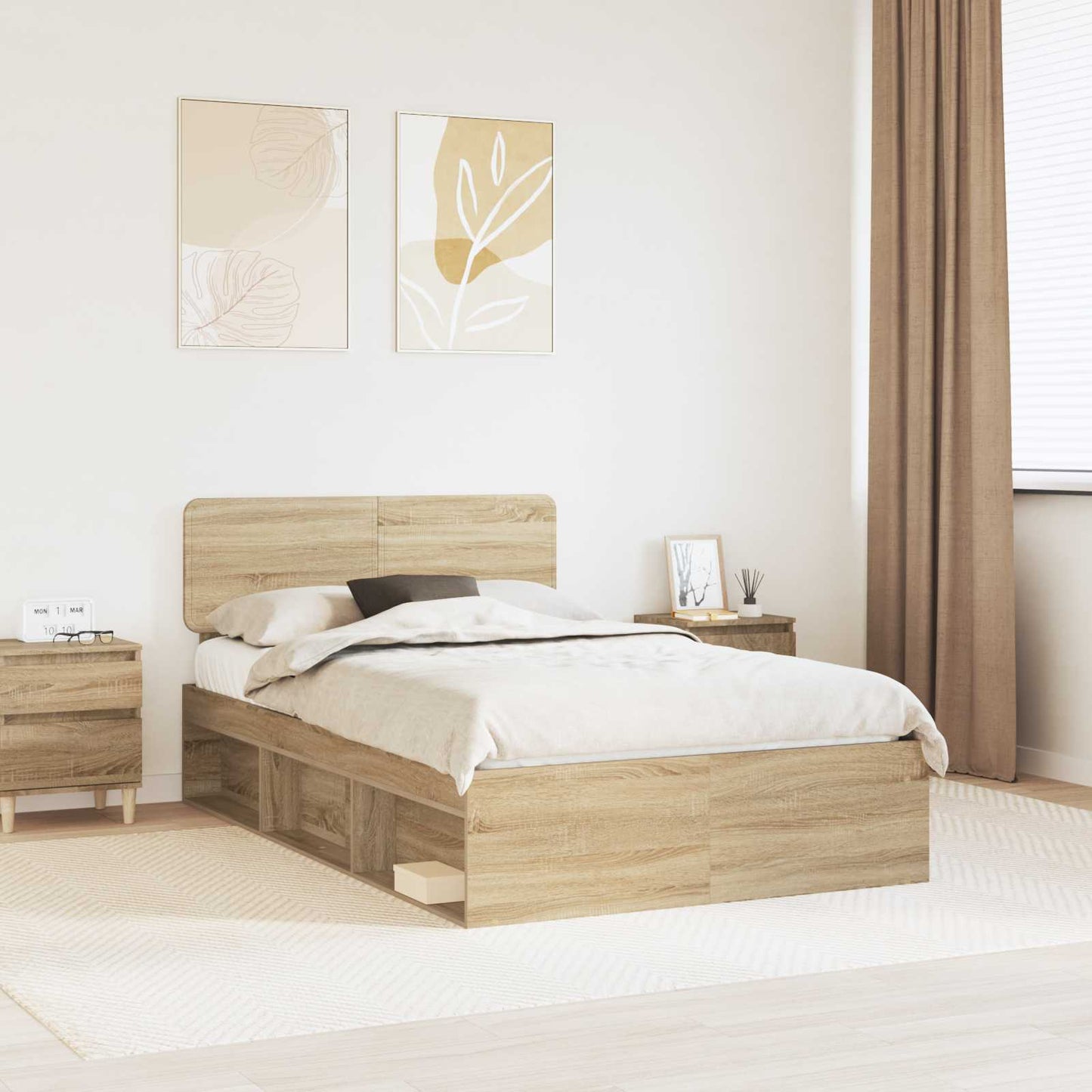 Bed Frame with Headboard Sonoma 120 x 200 cm Solid Pine Wood