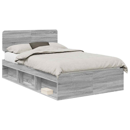 Bed Frame Grey Sonoma 120 x 190 cm Solid Pine Wood