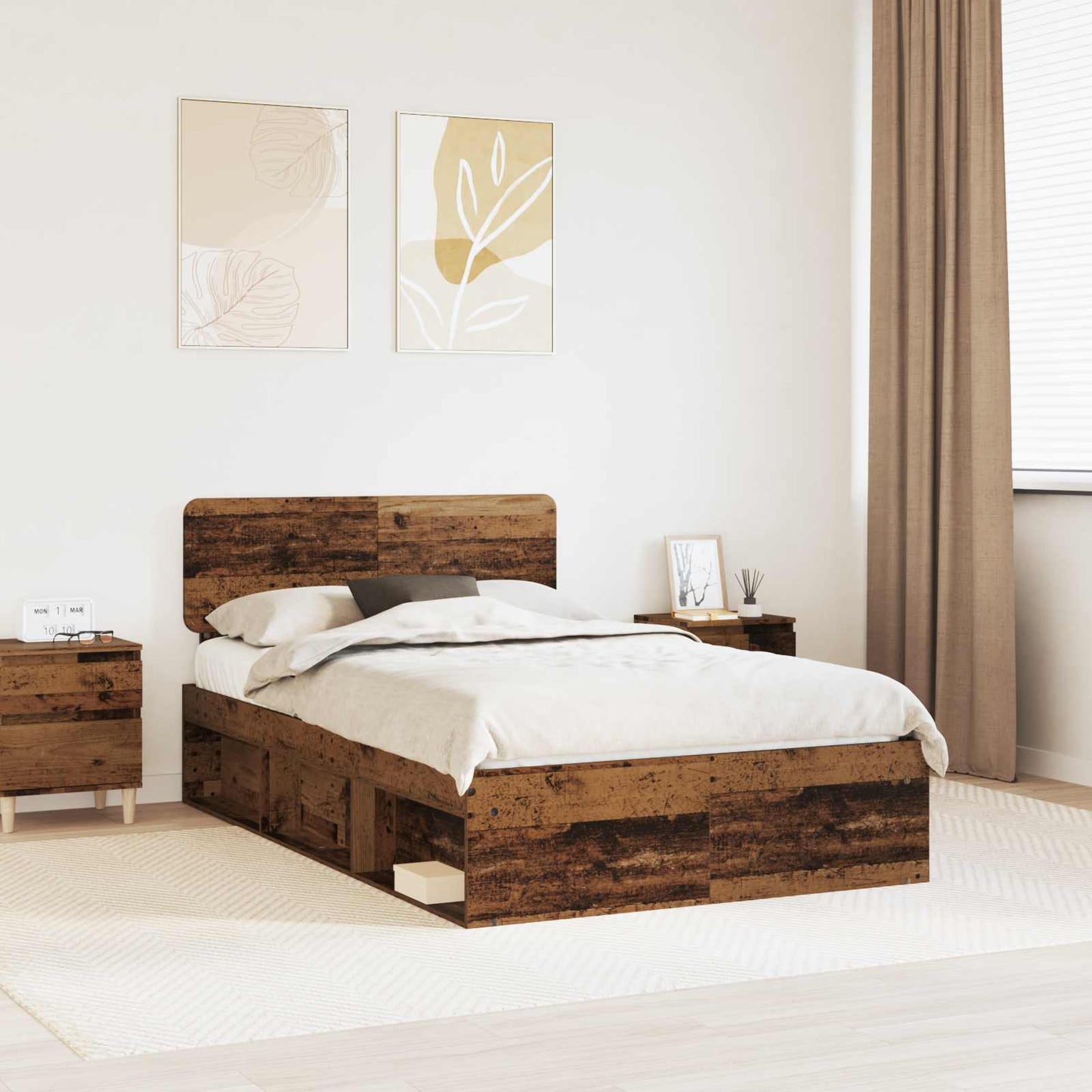 Bed Frame with Headboard Old Wood 120 x 190 cm Solid Pine Wood