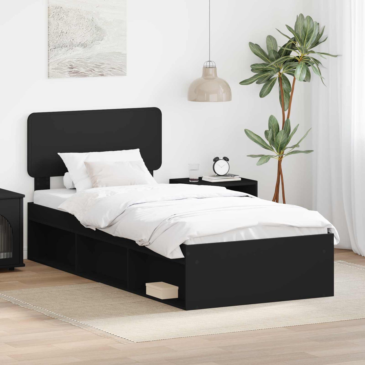 Bed Frame with Headboard Black 100 x 200 cm Solid Pine Wood