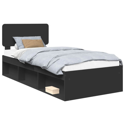 Bed Frame with Headboard Black 100 x 200 cm Solid Pine Wood