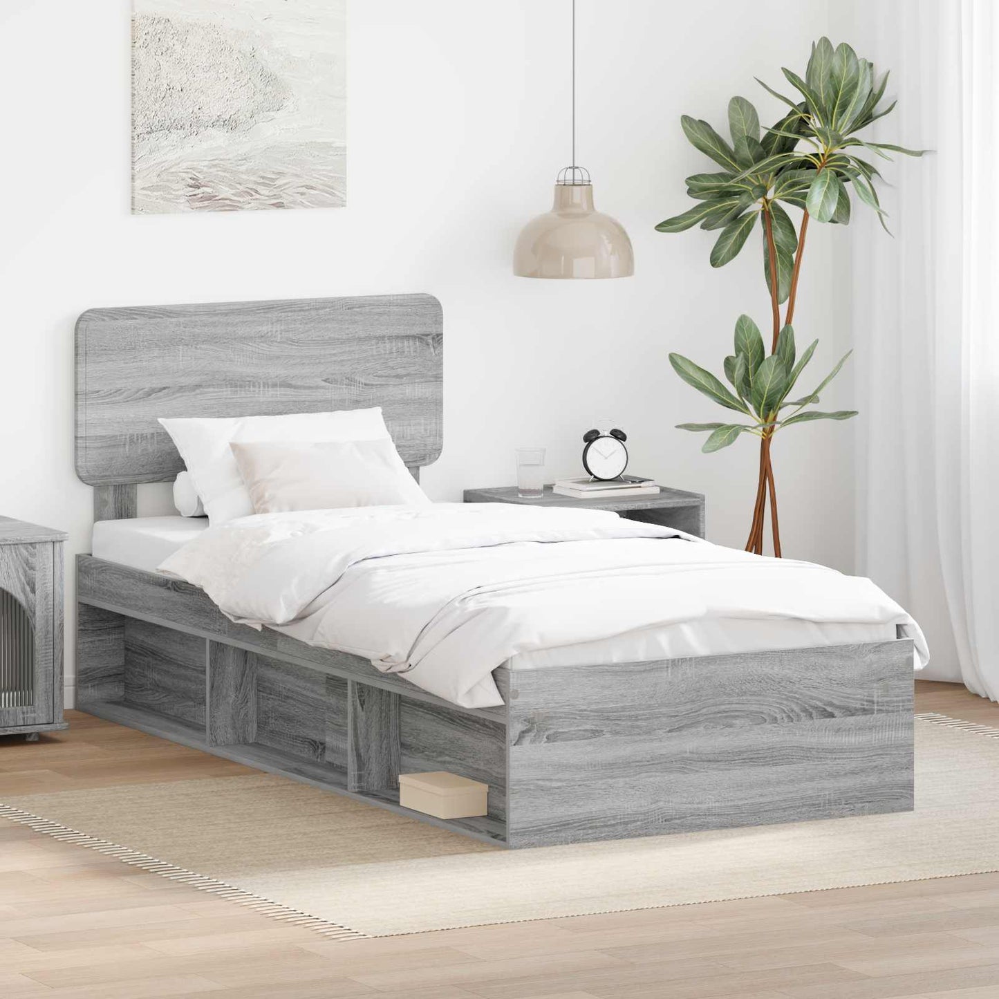 Bed Frame Grey Sonoma 90 x 190 cm Solid Pine Wood